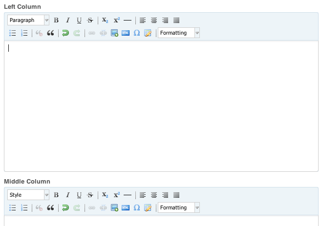 Screenshot of content editing forms