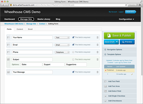 Screenshot of forms plugin
